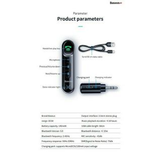 Bộ thu phát Bluetooth xe hơi Baseus Type 7 AUX (Car AUX 3.5mm BT Receiver/ Adapter) và Baseus Solar Car Wireless MP3
