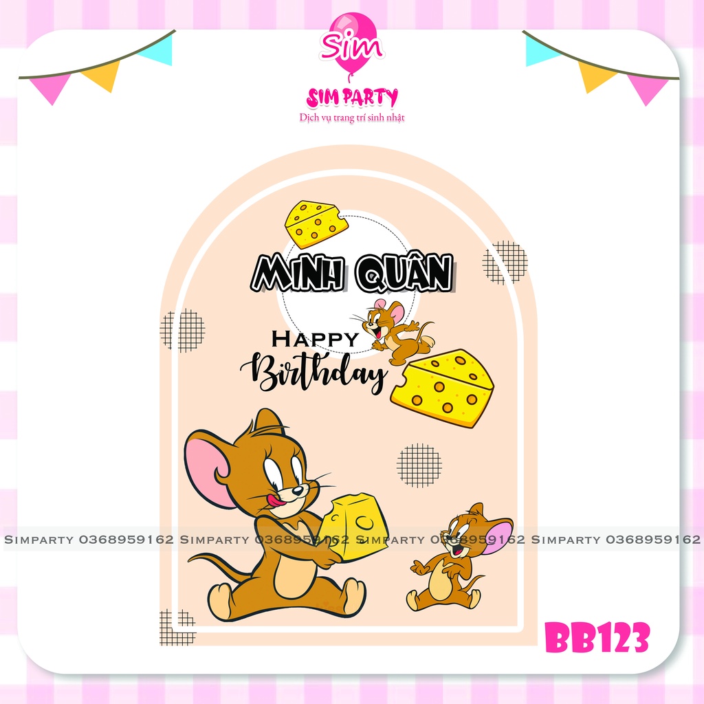 Backdrop trang trí sinh nhật bé trai bé gái phông bạt vải Silk, Hiflex in trực tiếp theo tên bé