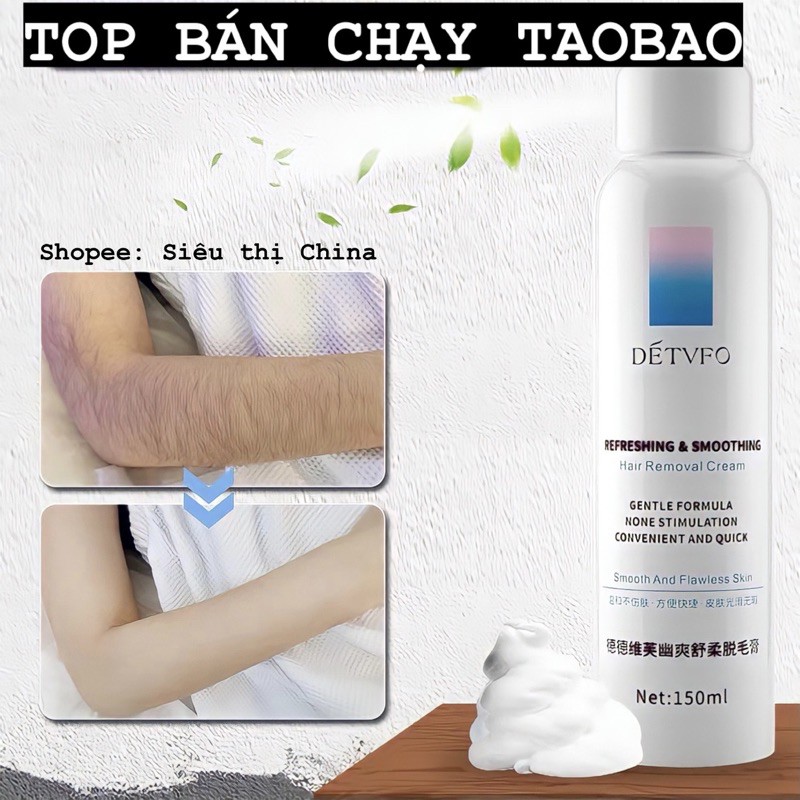 Xịt Tẩy Lông Tận Gốc DETVFO Tẩy Da Chết Body Toàn Thân Triệt Lông Nách An Toàn Hiệu Quả Bọt Cạo Râu Tẩy Lông Bikini