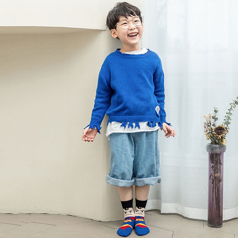 SUGE Set 5 Đôi Vớ cotton Nguyên Chất Họa Tiết Hoạt Hình Spiderman Superman Captain America Batman Series Cho Bé Trai Và Bé Gái