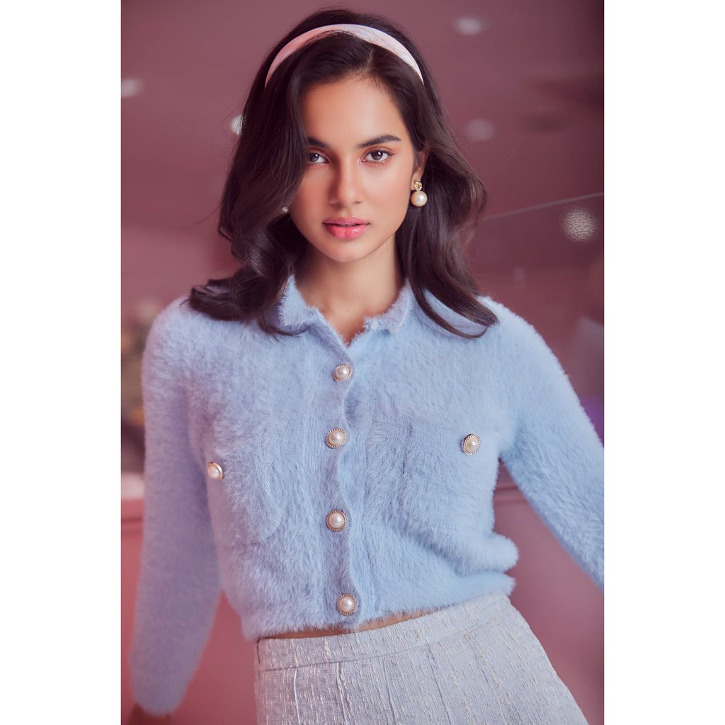 Áo cardigan len lông mịn dáng ngắn khuy ngọc túi ngực Mia Ritta A2015 | BigBuy360 - bigbuy360.vn