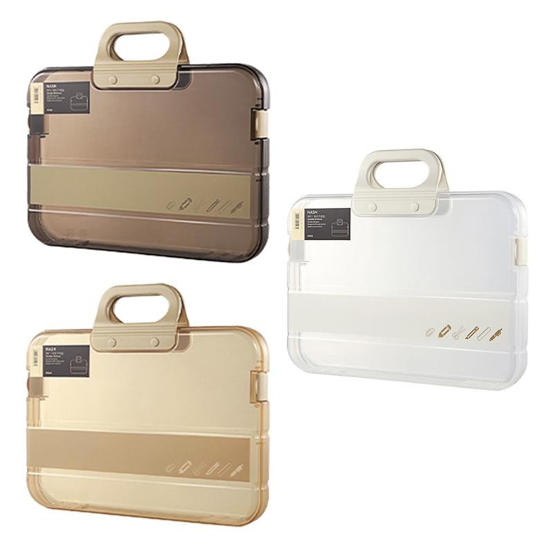 SEL Portable File Box Plastic Transparent Pencil Case A4 Folder with Lock Handle Documents Bag Stationery Storage Case