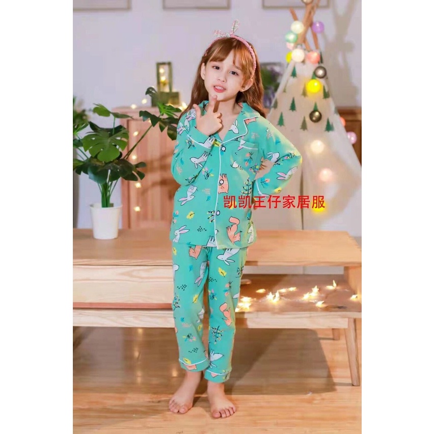 Bộ quần áo trẻ em dài tay Bộ pijama Chất liệu cotton cho bé gái từ 10-35kg PIKA KIDS