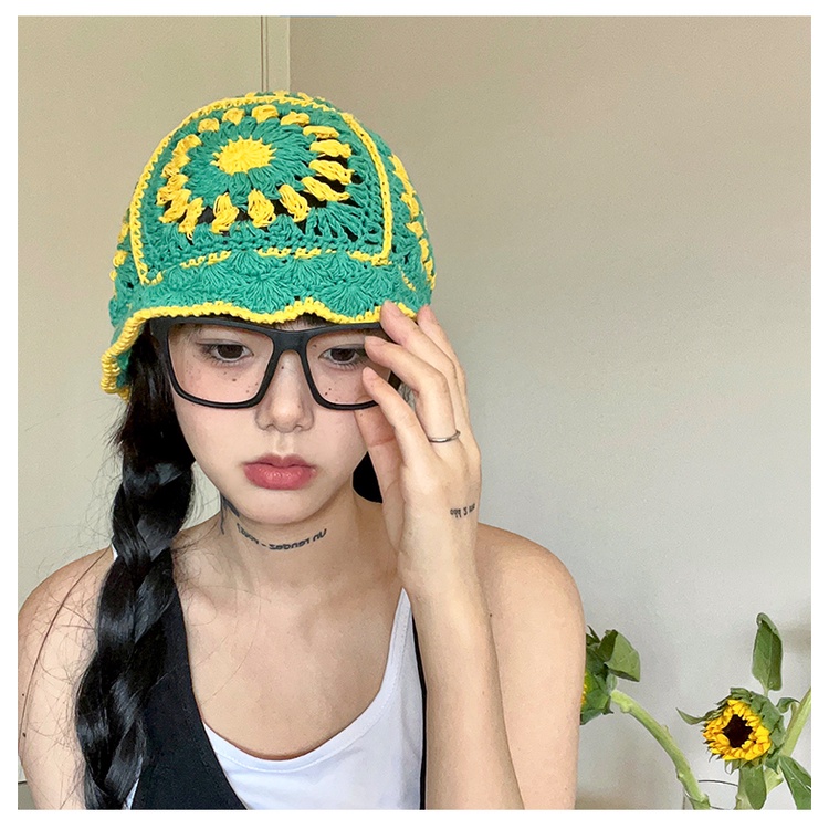 Nón Tai Bèo Đan Móc Rỗng Kiểu vintage Hàn Quốc Thời Trang Mùa Hè Cho Nữ