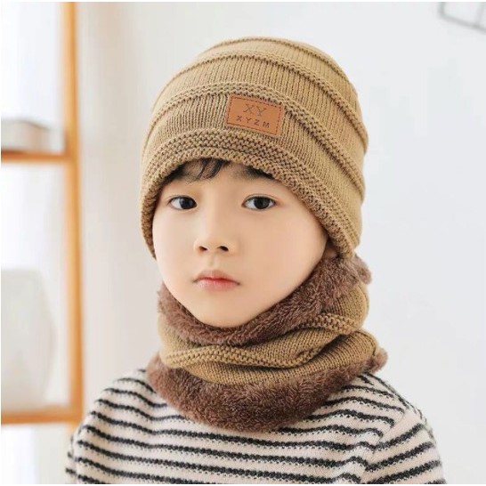 Mũ len cho bé trai hàn quốc kèm khăn quàng cổ YUDA nón len cho bé trùm đầu mùa đông giữ ấm tốt
