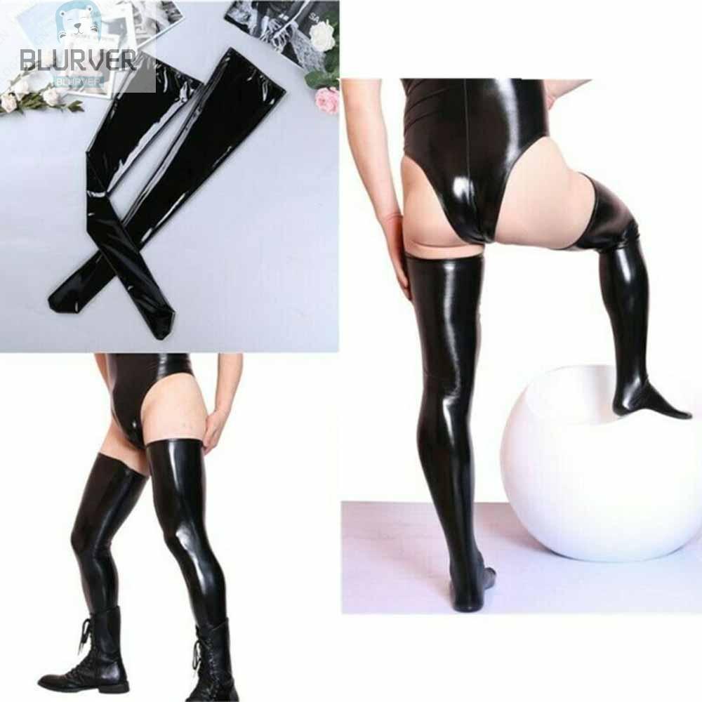 BLURVER~Socks Clubwear Footed Stockings Latex Leather One Size PU Party Thigh High#blueriver