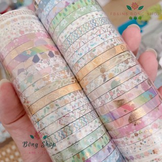 Washi tape Bullet Journal Bông Shop nhũ vàng 5mm*4m