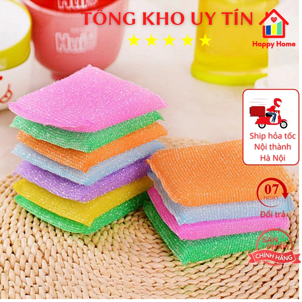 Set/combo 4 miếng mút rửa chén, miếng rửa bát lưới kim tuyến cọ rửa đa năng tiện lợi Happy Home