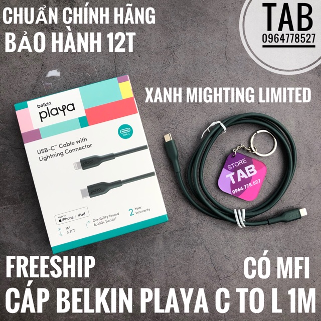 Cáp Belkin Playa UsbC to Lightning Chính Hãng - Có MFI (Bảo Hành 12T)