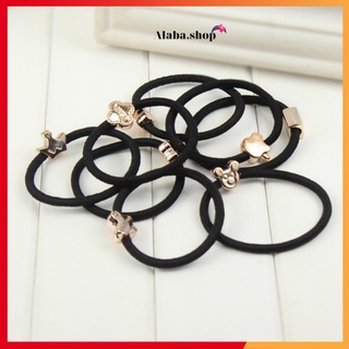 Thun cột tóc Hàn Quốc Alaba màu đen đính họa tiết nổi
