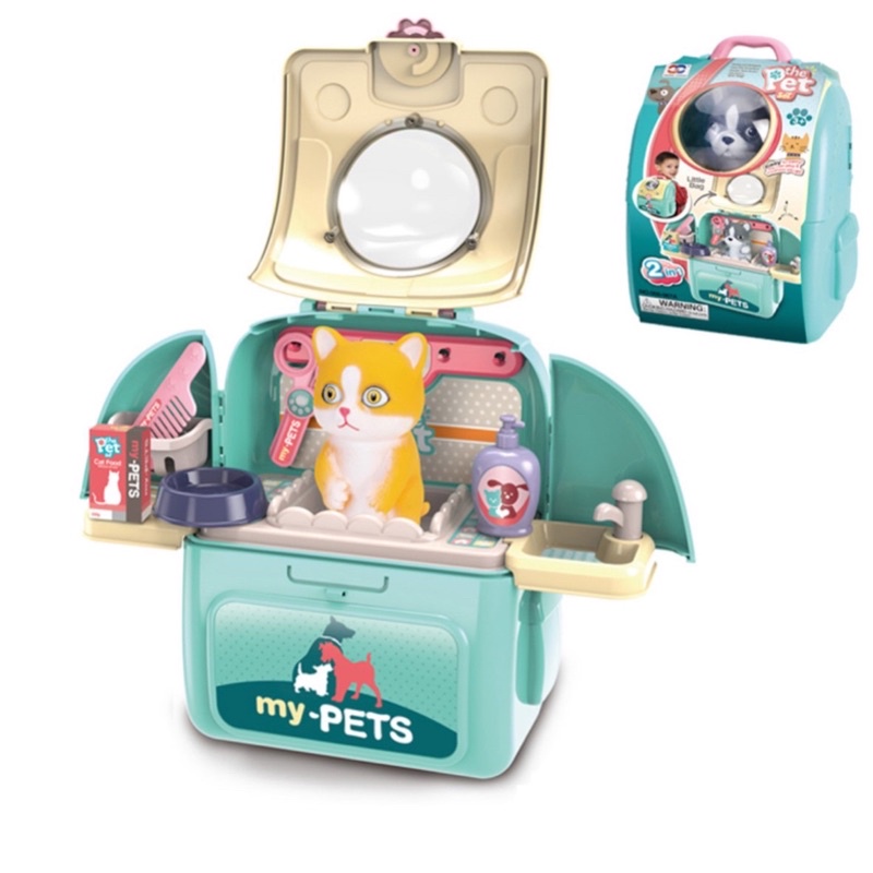 Đồ chơi thú bông cho bé, đồ chơi đóng vai chăm sóc thú cưng cho bé, balo đồ chơi chăm sóc mèo, chó