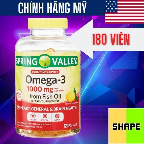 Omega 3 | Dầu Cá Omega 3 Spring Valley [60-120-180] Viên- Vitamin Bổ Mắt Sáng Mắt - Chính hãng Mỹ