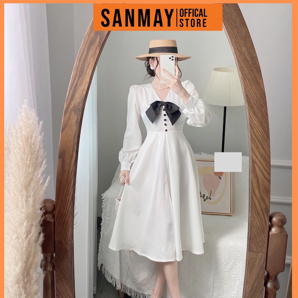 Đầm Dự Tiệc Cưới Váy Công Sở Thiết Kế Dáng Dài Sang Trọng Cao Cấp Trẻ Trung Màu Trắng SANJOLI VD055