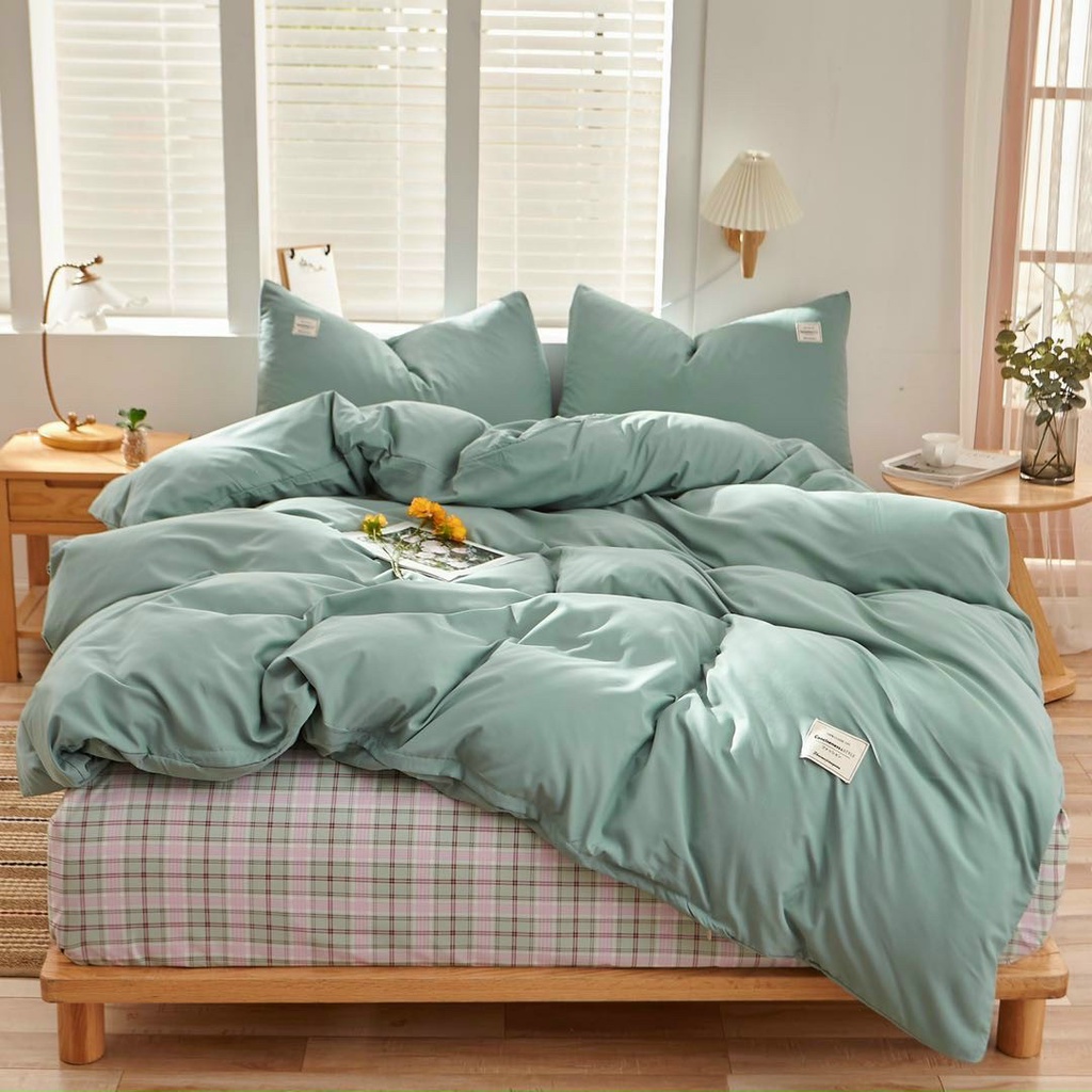 Bộ chăn ga gối cotton tici mix kẻ mới vải mềm mịn, không phai màu