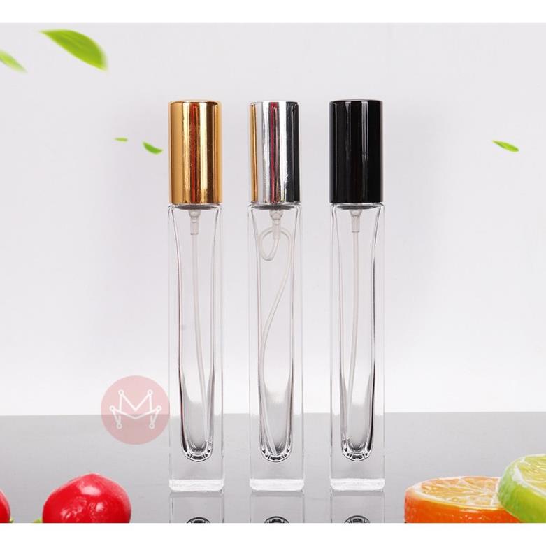 Lọ Chiết Nước Hoa 10ml Thủy Tinh Thiết Kế Dạng Xịt Mẫu Vuông Nắp Vàng Sang Trọng - QH SHOP