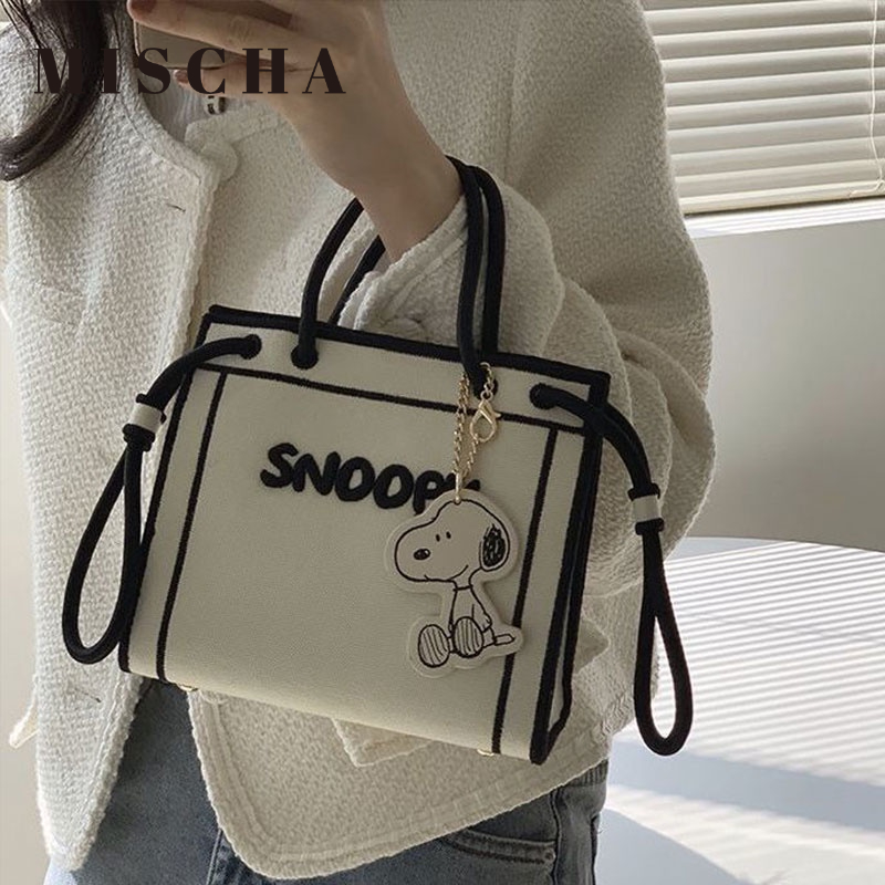 MISCHA Túi Xách canvas Đeo Vai In Họa Tiết Snoopy Thời Trang
