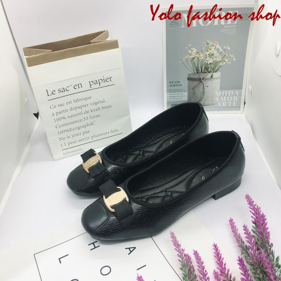Giày bệt búp bê nữ đính nơ xinh xắn da mềm êm chân - B18