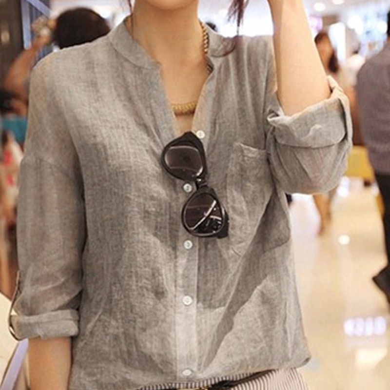 Women Blouse Cotton Linen Fashion Shirt Sweet Loose Long Sleeve Blouses | BigBuy360 - bigbuy360.vn