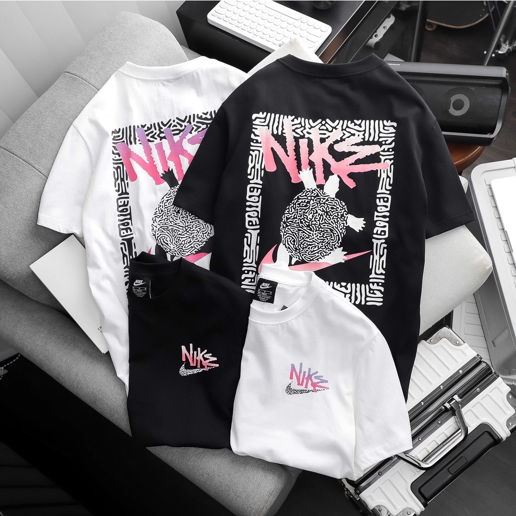Áo Thun Nam Cổ Tròn, Áo Phông Họa Tiết 𝐍𝐢𝐤𝐞 MEN GRAPHIC FADE 90 T-SHIRT 2 màu trắng đen Xuất Xịn Châu Âu