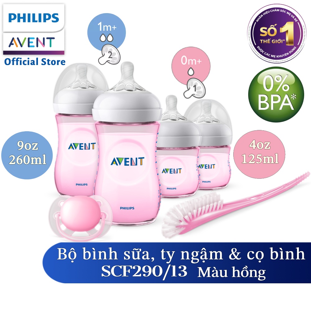 Bộ bình sữa, ty ngậm thiết kế tự nhiên Philips Avent SCD290