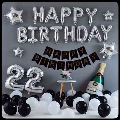 Set bóng Happy birthday trang trí sinh nhật chủ đề đen, trắng