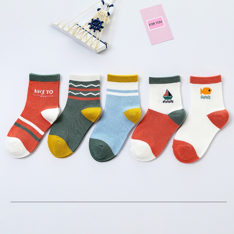 Set 5 đôi tất vớ cotton thu đông mềm mịn dành cho bé từ 1 đến 12 tuổi