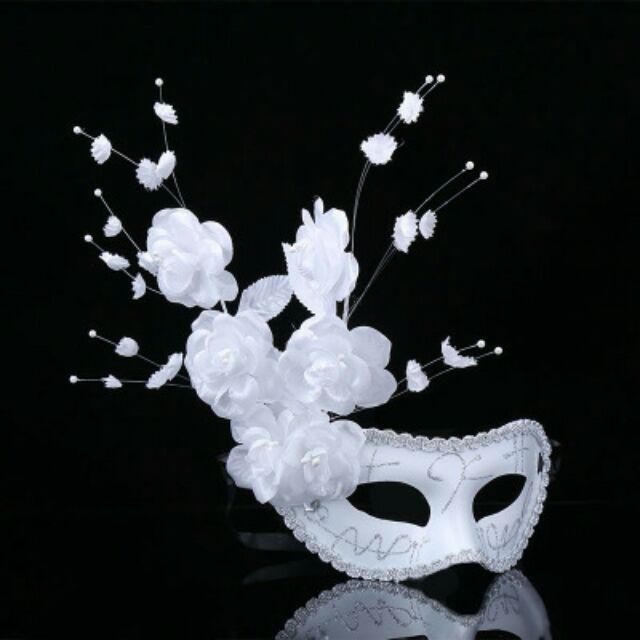 Mặt nạ hóa trang Halloween nữ nửa mặt hoa trắng