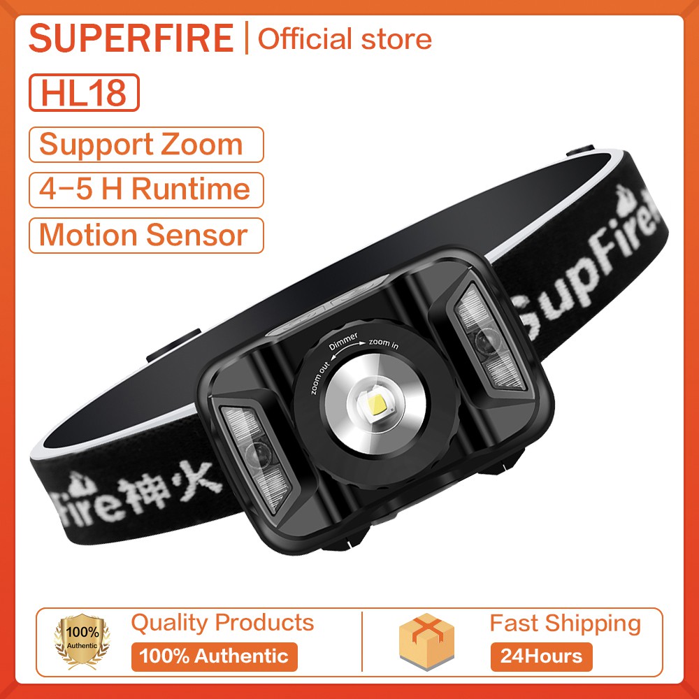 Supfire HL18 Cảm Biến Đèn Pha Mini Câu Cá Cơ Động Đèn HL16 Không Thấm Nước Đèn Pin Zoom