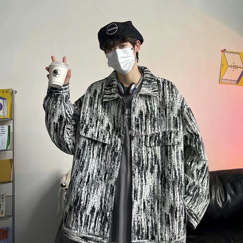 Áo Khoác Tay Dài Dáng Rộng Kẻ Sọc Nhuộm Màu Kiểu Hàn Quốc Thời Trang Mùa Thu Cho Nam