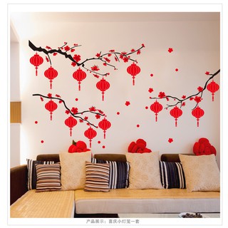 Decal dán tường Cành hoa đào và đèn lồng - Tết 09