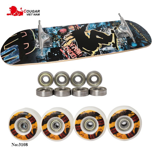 Ván trượt thể thao Skateboard bằng gỗ chính hãng Cougar MH3108 9 lớp cao cấp Maple, tặng bộ dụng cụ