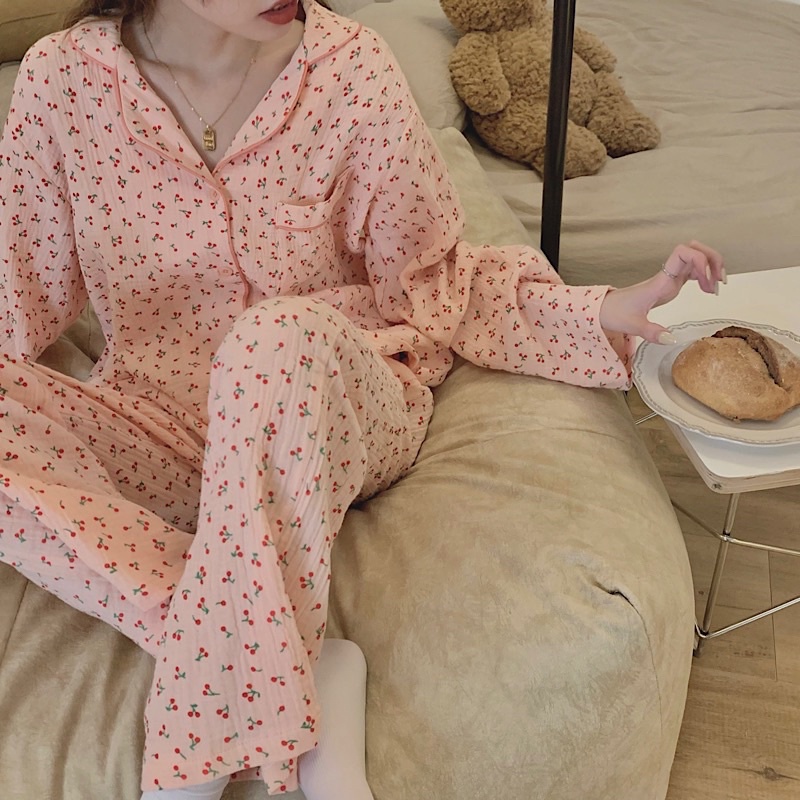 BỘ PIJAMA CHẤT ĐŨI XÔ HOẠ TIẾT CHERRY - bộ ngủ dễ thương hàng thiết kế | BigBuy360 - bigbuy360.vn