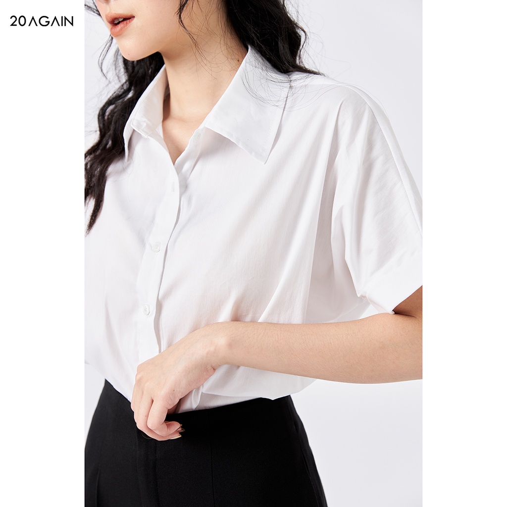 Áo sơ mi nữ công sở 20AGAIN áo sơ mi ngắn tay form rộng chất liệu thô mềm ASW1133
