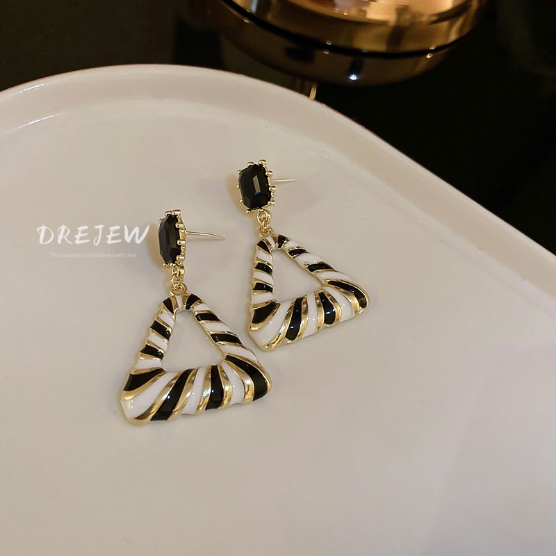 DREJEW Bông Tai Họa Tiết Kẻ Sọc Đính Đá Cao Cấp Phong Cách Thời Trang Mới 2022 Hàng Bán Chạy 1