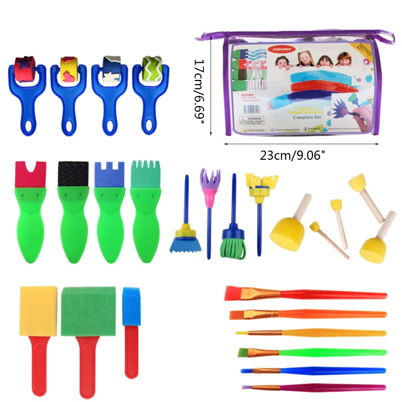 Set 26 Cọ Xốp Vẽ Tranh Bằng Nhựa PVC Kèm Túi Đựng Cho Bé