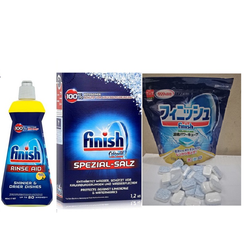 combo viên rửa bát 60 Finish Nhật bản + Muối rửa bát 1,2 kg + Nước làm bóng 400ml