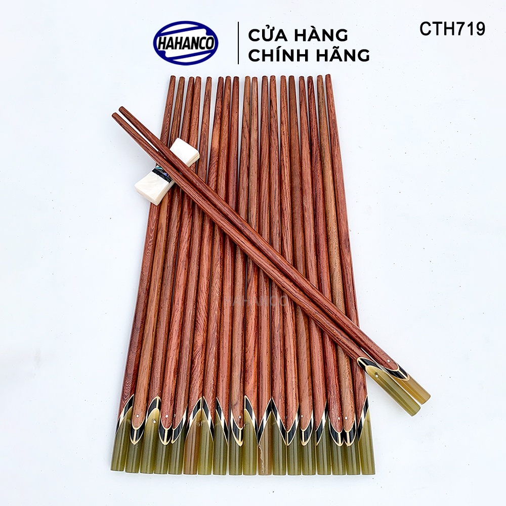 Đũa Gỗ Cẩm Lai Đầu Cẩn Thạch Chéo Một Màu HAHANCO (10 Đôi) Vân Gỗ Đẹp - CTH719