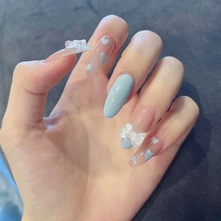 móng tay giả móng giả Móng Tay Giả Đầu Tròn Đính Nơ Xinh Xắn