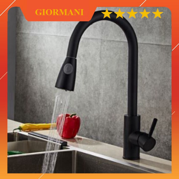 Vòi rửa bát nóng lạnh dây rút màu đen cao cấp VRB27 tặng kèm đôi dây cấp nước inox