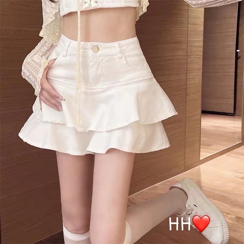 Xả hàng - Chân váy bò tầng giả váy hàng QC, Chân váy xòe vải jean CV971 - NhiNhi Shop