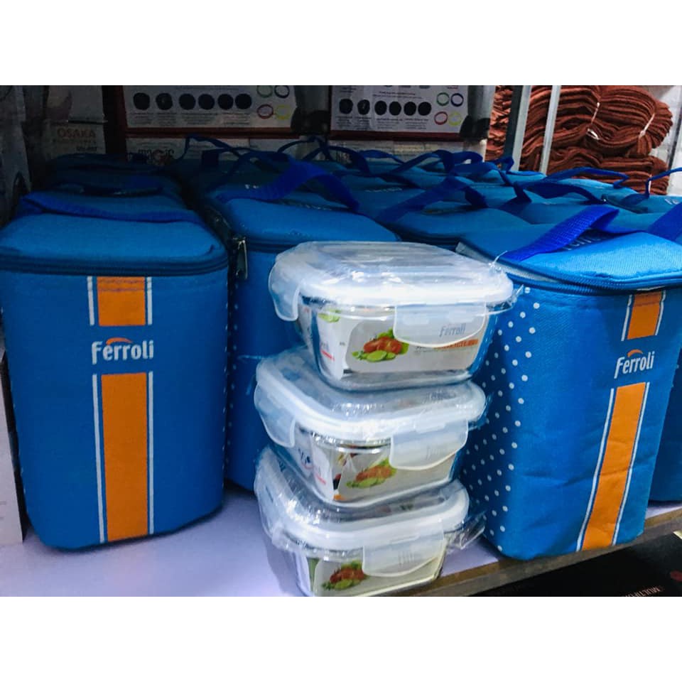 Bộ 3 thố thủy tinh feroli kèm túi xách giữ nhiệt tiện lợi