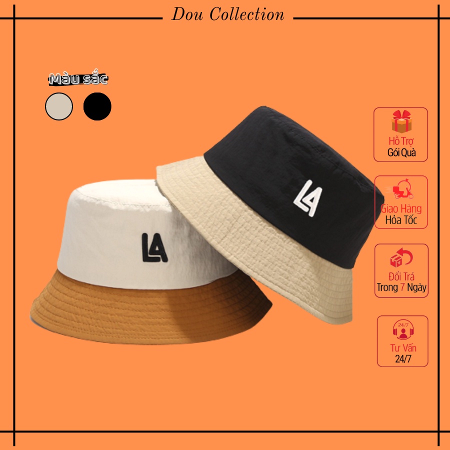 [Nowship2h] Mũ bucket Unisex vành ngắn họa tiết LA phối 2 màu phong cách Hàn Quốc - Chất liệu cotton - Mã NV041
