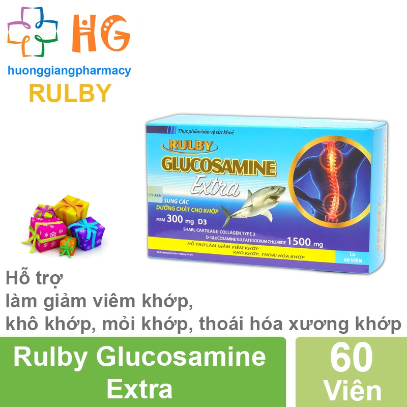 Rulby Glucosamine Extra bổ sung các dưỡng chất cho khớp mô sụn khớp hỗ trợ làm giảm viêm khớp khô khớp Lọ 60 viên