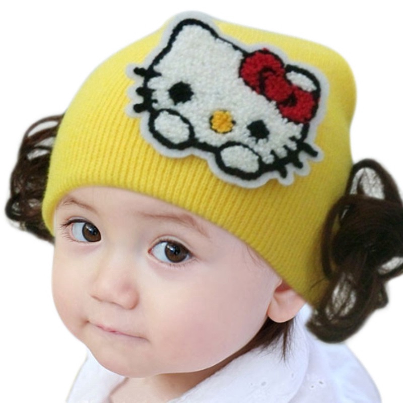 Nón dệt kim họa tiết Hello Kitty đáng yêu cho bé gái