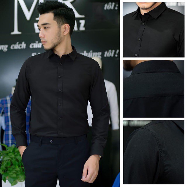 [SALE CỰC SỐC] Sơ mi đen cotton lụa sale 70%