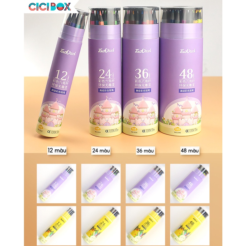 Bút chì màu chuyên nghiệp dạng cốc Touch cool 12/ 24/36/48 màu, Bút chì gỗ tự nhiên an toàn CICIBOX
