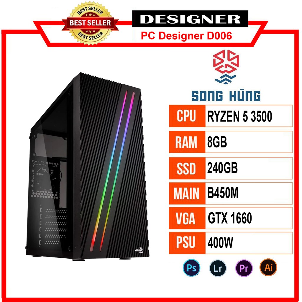 Máy Bộ PC Designer D006 (R5 3500/B450/16GB RAM/240GB SSD/GTX1660S 6GB/400W/Tản nhiệt 400Ti Color Master)