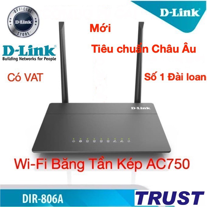 [Tiêu chuẩn Châu Âu ] D-Link Bộ Phát Wi-Fi Băng Tần Kép AC750 750Mbps DIR-806A (Đen) - Bảo Hành 24 Tháng