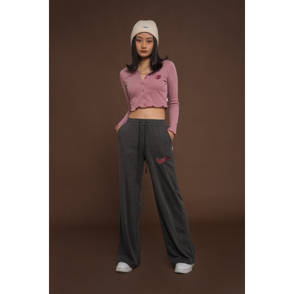 Quần Ống Rộng Nữ BOO Dáng Wide Leg Chất Thun Tăm Thêu Logo FABOOLOUS