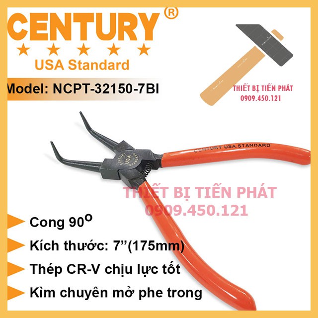 Kềm Mở Phe, Kìm Mở Phe 7&quot; (175mm), 9'' (225mm), 13'' (325mm) Vô Cong CENTURY Mã NCPT-32150-7BI, Bằng thép tốt.